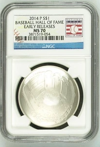 USA - 2014 P $1Baseball Hall of Fame Coin MS70 Early Release - Picture 1 of 1
