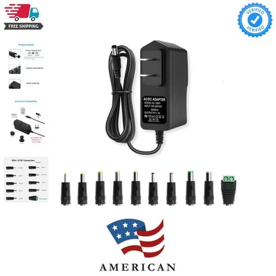 Fuente de alimentación 9V CC 1A adaptador de CA universal, 100-240V 50/60Hz a 9 voltios negro Foto 1 de 4