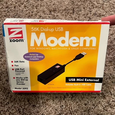 Zoom Model 3095 USB Modem 56K V.92 Data Fax Dial-Up Windows Macintosh  Linux - Image 1 of 3