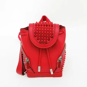 Christian Louboutin Mini Explorer Red Leather Shoulder Bag with Studs Auth - Picture 1 of 12