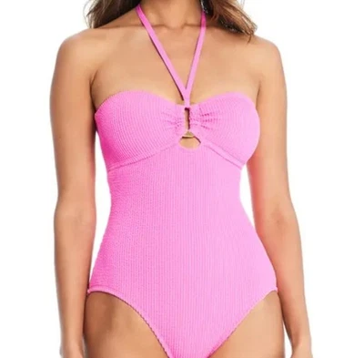 Traje de baño Bleu Rod Beattie 14 rosa pálido PuckerUp Bandeau acanalado una pieza nuevo $125 Foto 1 de 4