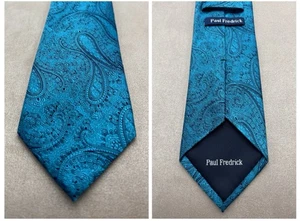 Designer Paul Fredrick Herren-Krawatte türkis marineblau Paisley - Bild 1 von 4