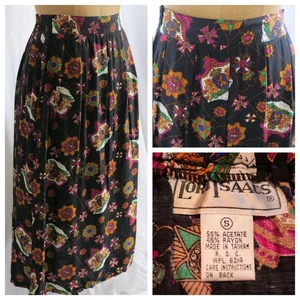 vtg LORD ISAACS Medieval Shields Novelty Print High Elastic Waist Full Skirt S - Picture 1 of 9