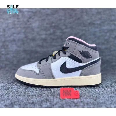Nike Air Jordan 1 GS Mid Se White Cave Stone Shoes HQ2014-100 - Image 1 of 4