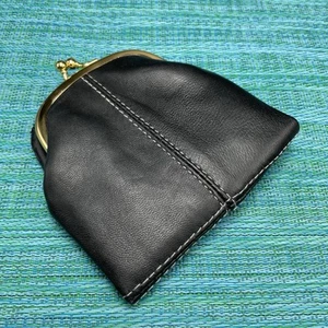 Black Sheep Leather Coin Purse Wallet Kiss Lock Flat Card Slots Bill Holder - Picture 1 of 11