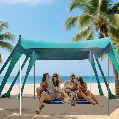 Tienda de playa portátil refugio solar con 8 bolsas de arena 10x10 pies Upf50+ protección UV Foto 1 de 4