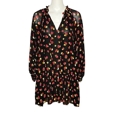 Mini Vestido Derek Lam 10 Crosby Negro Transparente Manga Larga Estampado Rojo Diseñador Talla 4 Foto 1 de 4