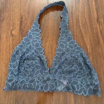 Victoria’s Secret PINK Lace Halter Bralette Blue Floral Sheer Large (A-C Cups) - Image 1 of 4