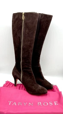 TARYN ROSE Dark Brown Suede Tall Boots w/ Stretch & Zip Women’s 10.5 *ShipFAST - Image 1 of 4