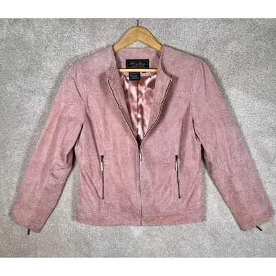 VTG Terry Lewis PINK Genuine Leather Jacket MOTO Snakeskin Zip Front Classic S - Image 1 of 4