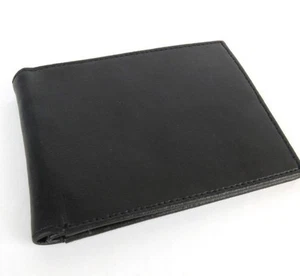 Bi-Fold Leather Wallet Black Men's Bill-fold Credit Cards Compartments - Picture 1 of 5