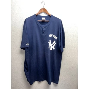Camiseta de béisbol azul abotonada etiqueta majestuosa vintage de los Yankees de Nueva York 2X - Imagen 1 de 7