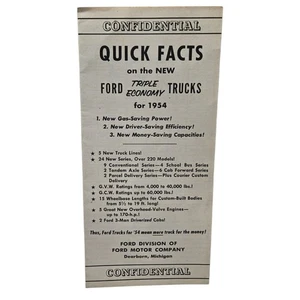 1954 Ford Triple Economy Trucks Brochure Quick Facts Confidential Original - Picture 1 of 15