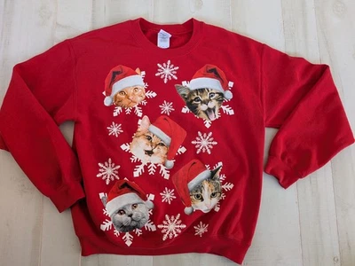 Sudadera Navidad Papá Noel Gatos Talla Mediana Copo de Nieve Gráficos Deslizar Divertida  Foto 1 de 4