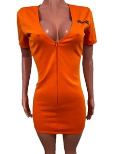 Y2K Leg Avenue orange Gefangenen Kleid Uniform M/L guter Zustand Plunge Reißverschluss - Bild 1 von 3