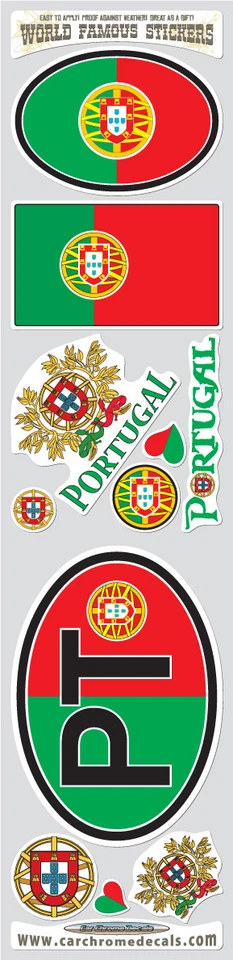 Portugal 9 stickers set Portugese flag decals bumper car auto bike laptop — 第 1/1 张图片