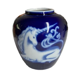Jarrón Takahashi azul unicornio en tarro esmaltado Japón San Francisco vintage - Imagen 1 de 8