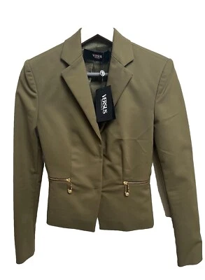 NWT Versus Versace Gianni SZ 38 Army Green Blazer Goldtone Medusa Hardware - Image 1 of 4