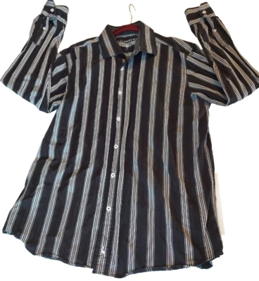 Tailor byrd мужской длинным рукавом на пуговицах черный/белый в полоску классический крой XL хлопок - Изображение 1 из 4