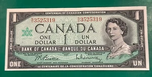 Billete de banco Beattie/Rasminsky 1967 de 1 dólar de Canadá antiguo gema - Imagen 1 de 5