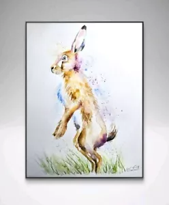 Original watercolour painting signed by Elle Smith Art of A Hare, wall art, - Picture 1 of 7