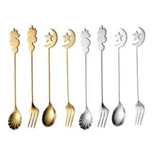 Long Handle Coffee Stirring Spoons Dessert Salad Fork Stainless Steel Tableware - Picture 1 of 13