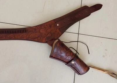Gun Holster Belt Leather Revolver Pistol Tooled .22 .35/357 .44/45 Cal Western - Image 1 of 4