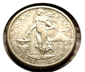 1909-S PHILIPPINES SILVER ONE PESO COIN AU - Picture 1 of 2