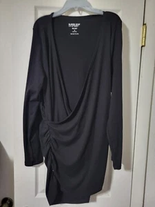 Torrid Super Soft Ribbed Knit Long Tunic Size 2X Black Low Cut Side Rooshing - Picture 1 of 3