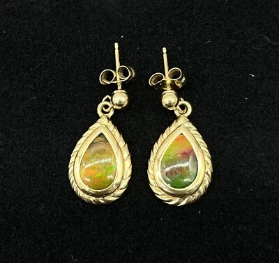 Ammolite Triplet Pear Shape Drop Earrings 14K Gold QVC - Image 1 of 4