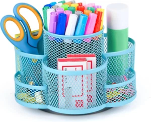 Rotating Pen Holder – Blue Desk Organizer for Office & Stationery Storage - Picture 1 of 12