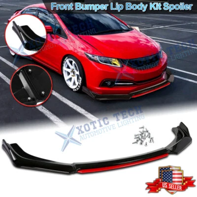 Front Bumper Lip Chin Splitter Guard Kit Black + Red For Honda Toyota Tesla Ford - Image 1 of 4
