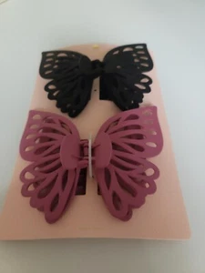 Pink Linen Set Of 2 Hair Butterfly Claw Clips Black/dusty Pink NEW - Picture 1 of 2
