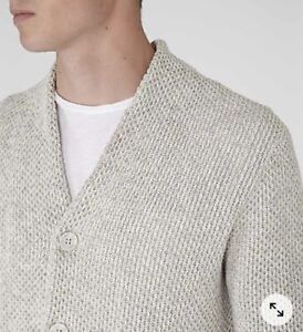 Mens Reiss Denman Knitted Cardigan Oatmeal Shawl Collar size L excellent 