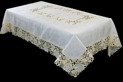 Mantel bordado organza beige 72x108" 12 servilletas boda fiesta nupcial Foto 1 de 4
