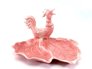 Martindale California Pottery ROOSTER on TRAY B-711 Pink Leaves Vintage MCM - Picture 1 of 15