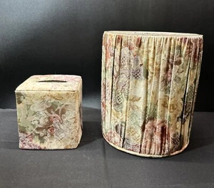 Vintage Croscill Cotswold Pleated Fabric Wastebasket Can W/ Liner & Tissue Cover - Picture 1 of 20