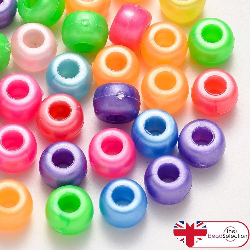 200 PEARL LUSTRE PONY BEADS ACRYLIC 9mm x 6mm LARGE 4mm HOLE ACR242 - Image 1 of 4