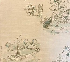 OSBORNE & LITLE NINA CAMPBELL Promenade green printed linen nylon new remnant - Picture 1 of 1