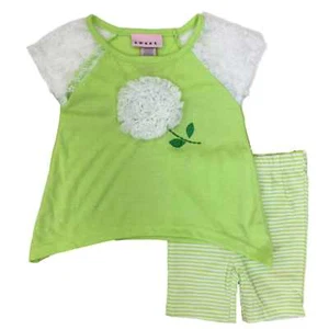 Infant & Toddler Girls Baby Outfit Orange Lace Flower Shirt & Stripe Shorts - Picture 1 of 1