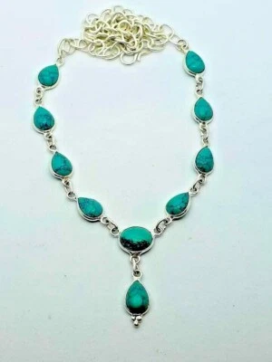Turquoise Cabochon Necklace Silver Plated Pretty Really Sweet Hook Fastening 21" - Image 1 of 3
