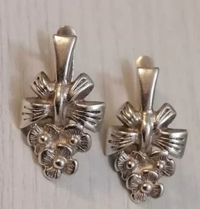 Vintage 925 Earrings Temporary USSR-Folder Buket English Soak  Proba Stamp Rare - Picture 1 of 10