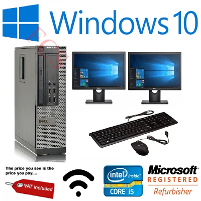 DUAL SCREEN DELL/HP i5 QUAD DESKTOP PC COMPUTER SET 16GB WINDOWS 10 HDD & SSD - Image 1 of 4