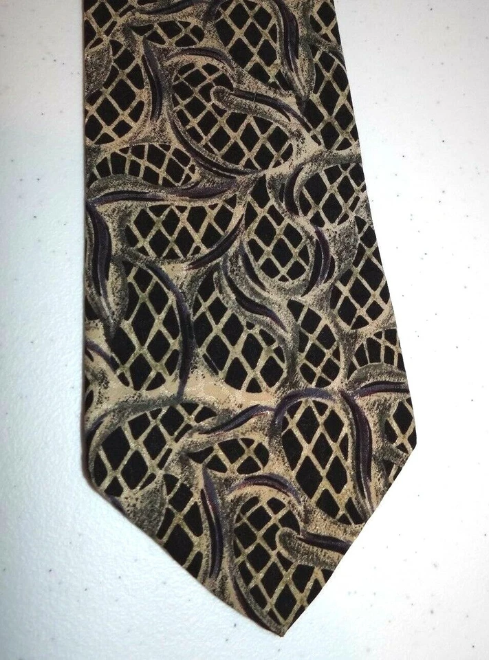 Corbata de seda J BLADES negro tostado abstracto formas de diamante para hombre Foto 1 de 1