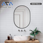 Oval Bathroom Vanity Makeup Wall Mirror Black Stainless Steel Framed Home Decor