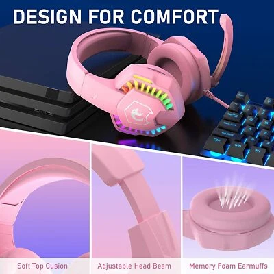Adjutable Headband Gaming Headset LED Headphone Wired for PC Mac PS4 Laptop - Image 1 of 4