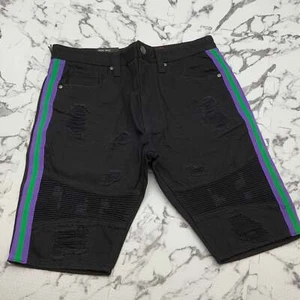 Herren Makobi schwarz | lila | grün Jeansshorts neu mit Etikett - Bild 1 von 5