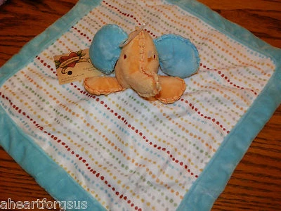 KIDSLINE SECURITY BLANKET WHO'S AT ZOO ELEPHANT LOVEY AQUA POLKA DOTS ORANGE  - Image 1 of 3