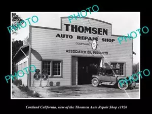 ANTIGUA GRAN FOTO HISTÓRICA DE CORTLAND CALIFORNIA EL GARAJE DEL MOTOR THOMSEN c1920 - Imagen 1 de 1
