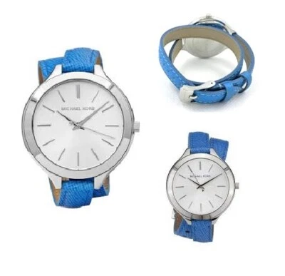 Michael Kors Doppio Wrap-Around Blu Pelle Sottile Fascia, Rotondo Dial Orologio - Immagine 1 di 2